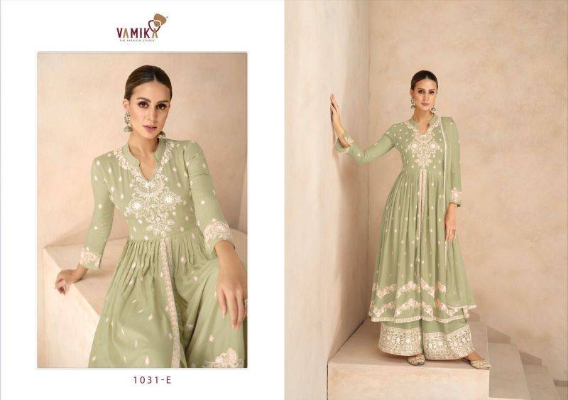 Lakhnavi Vol 6 Gold BY VAMIKA 1031-A To 1031-E Series Beautiful Stylish Sharara Suits Fancy Colorful Casual Wear & Ethnic Wear & Ready To Wear Pure Rayon Printed Dresses At Wholesale Price